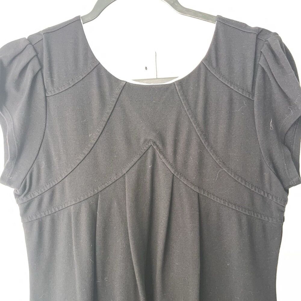 Deletta Women's Black Scoop Neck Cap Sleeve Button Front Knee Dress Size S